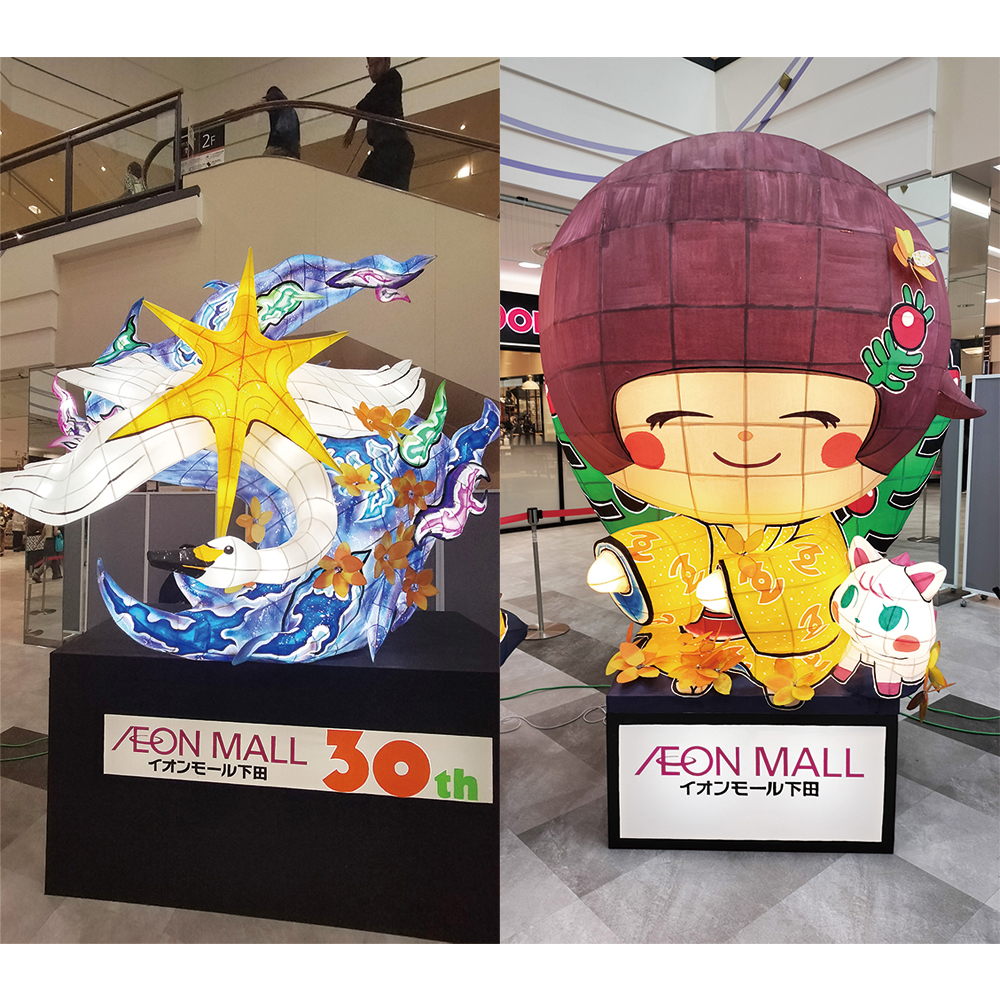 ねぶたモニュメント「おいらせ町の白鳥」「五戸町のおんこちゃん」